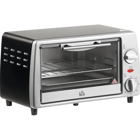 Mini four électrique 10 litres avec grille et plateau, température ajustable 100-230°C, minuterie 60 minutes, dimensions 36,5x26x22 cm