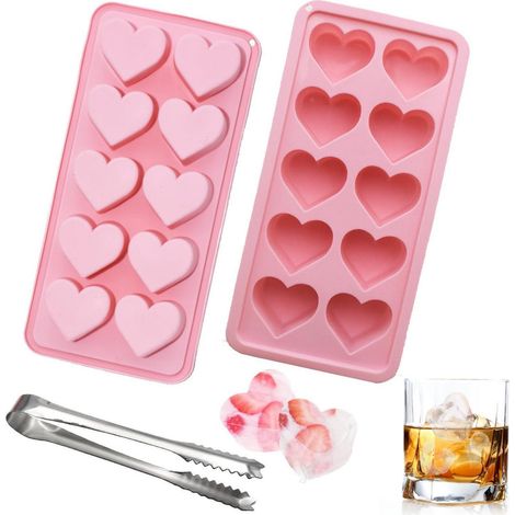 2x Herz Eiswürfelform Silikon mit Zange, 20 Hohlräume, BPA Frei