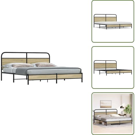Letto con testiera - vidaXL Giroletto senza Materaso in Metallo Rovere Sonoma 180x200 cm - Letto con base a doghe