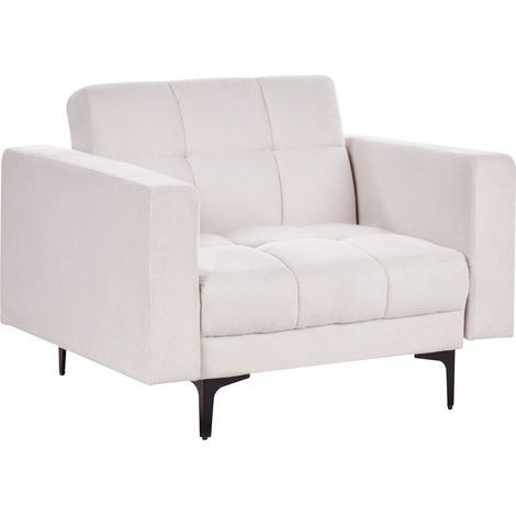 Sillón de tela acolchado capitoné reclinable con respaldo de 3 posiciones Blanco crema Alnes