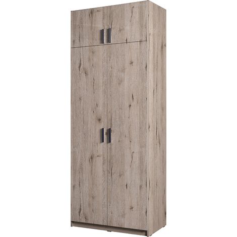 Kleiderschrank 2-türig mit Aufsatzschrank, 92cm breit, Eiche, SELAWIK-166 (1/5)