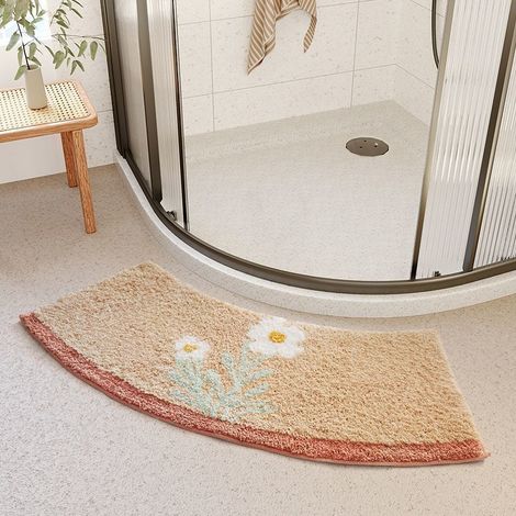 40x75cm 1 x Tapis de sol absorbant courbe et festonné Tapis de porte de douche Tapis de salle de bain antidérapant Tapis de toilette(Fleurs)