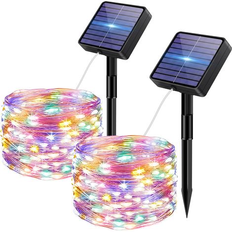 Lot de 2 Guirlande Solaire Exterieur, 5+2 M 50 LED 8 Mode IP65 Étanches Guirlande Lumineuse Solaire Extérieur Avec Mémorisation Pour Clôture Jardin Balcon Décoration Multi-Colore (1/5)