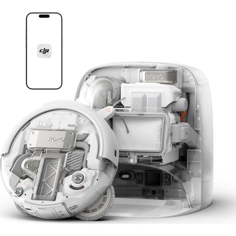 DJI ROMO P Robot Aspirapolvere Lavapavimenti con Mappatura, 25000 Pa, Rilevamento Ostacoli a Livello di Drone, Antigroviglio, Stazione Base Autopulente, 200 Giorni senza Manutenzione, Trasparente (1/5)