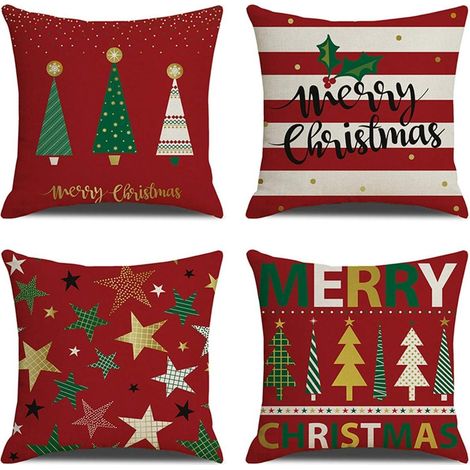 Funda De Almohada Cuadrada - 18x18 Pulgadas - Conjunto De 4 - Estilo Navideño - Tejido De Lino Rústico (1/5)