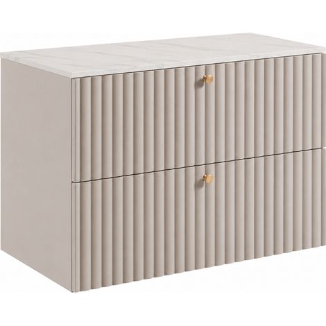 Mobile bagno Bello 80 cm, bianco, piano marmo bianco, maniglie dorate (1/5)