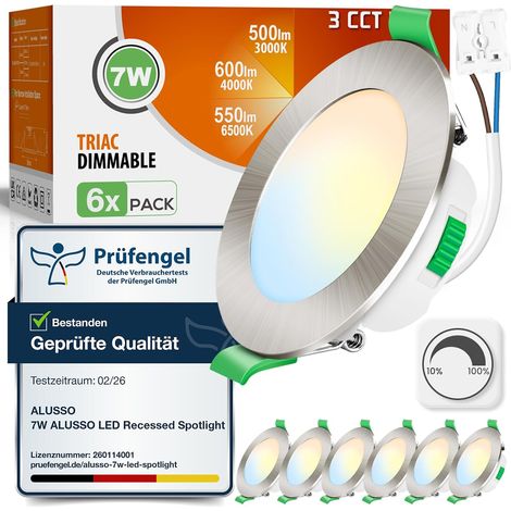 Lot de 6 Spot LED Encastrable 68mm,7W Led Spot Dimmable AC 220-240V,3000K 4000K 6500K Étanche IP44 Réglable Plafonnier Encastré pour Salle de Bain,Salon,Chambre,Cuisine,Rond,Noir (1/5)