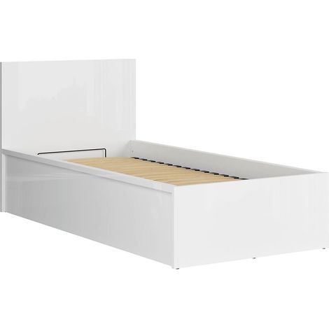 Lit coffre 90x200 avec sommier et rangement, coloris Blanc brillant - Longueur 204,5 x Profondeur 99 x Hauteur 95/40,5 cm (1/5)