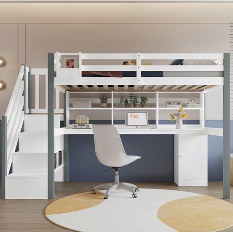 lit enfant chambre rangement bureau 90x200 bois OKMYHOME (1/5)