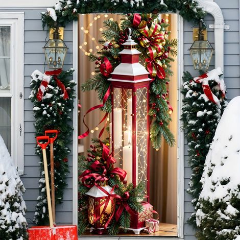 Habillage De Porte De Noël - Bordure Père Noël - Tissu Décoratif Suspensible - 90 x 200 cm - Polyester - 1 Pièce (1/5)