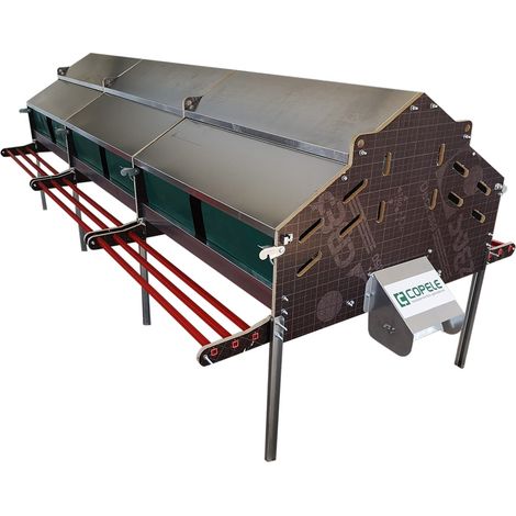 Pondoir collectif pour 360 poules – Système modulaire avec tapis roulant – Parois en bois phénolique et acier galvanisé – Nettoyage facile – Copele (1/5)