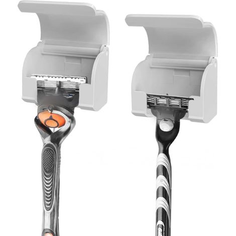 2 Pack Plastique Couverture de rasoir avec couvercle pour la douche, crochet de rasoir de montage mural, supports autocollants compatibles avec Gillette Fusion 5 Proglide, Mach 3 Classic (blanc) (1/5)