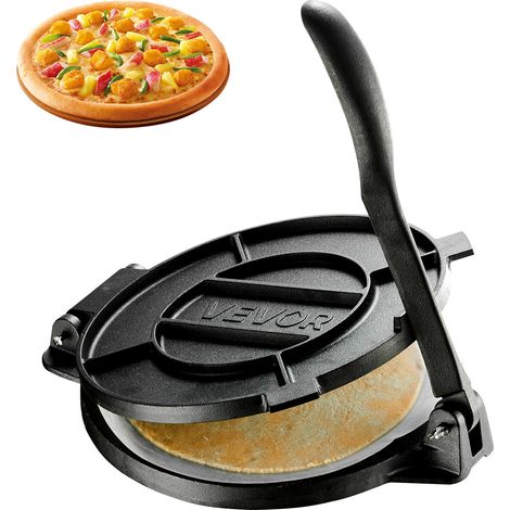 VEVOR Prensa para Tortillas de Harina 12 pulgadas Hierro Fundido con Mango, para Diversos Tipos de Panes Planos, con 50 Hojas de Papel Pergamino, para Cocinas, Restaurantes, Panaderías, Quesadillas (1/5)