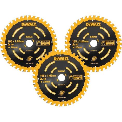 Dewalt DT10640 3 x Circular Saw Blade 165 x 20 x 40T Extreme Framing DCS391 (1/4)