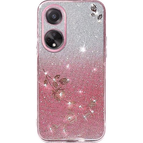 Custodia per Oppo A78 4G, fiore glitterato, oro rosa (1/3)