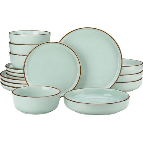 Juego de vajilla de cerámica, apto para horno, diseño elegante, verde claro-a, 32 piezas-a (1/2)
