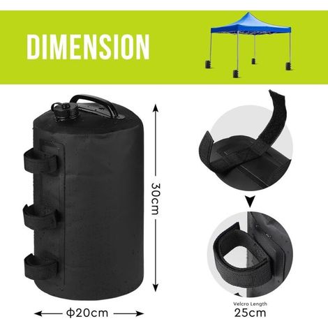 4 Pièces (Noir) Poids de Lestage pour Tonnelles PVC, Sac de Sable pour Pieds de Tente Pop-up 10L, Poids Tonnelle de Jardin Exterieur avec Dispositif Anti-Reflux pour Auvent Parasol (1/5)