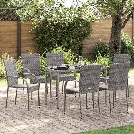 vidaXL Chaises empilables d'extérieur lot de 6 Gris Résine tressée (1/5)