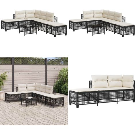 Salon de jardin d'angle 3 pcs avec coussins noir résine tressée - Ensemble Salon De Jardin - Canapé Jardin - Fauteuil Jardin - Chaises Longues - Mobilier Extérieur - Home & Living (1/5)