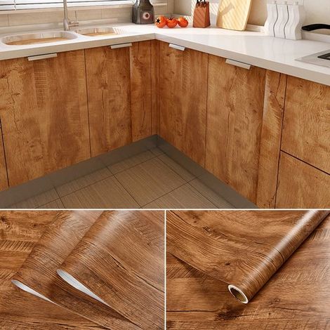 Cinta papel autoadhesiva aspecto madera muebles, rollo PVC, adhesivo decorativo cocina, adhesivos decorativos revestimiento pintado, 40 cm x 2 m (1/5)