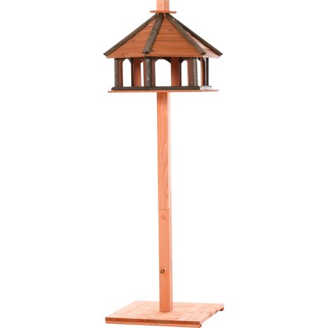 Nichoir avec support, mangeoire résistante aux intempéries avec toit étanche, mangeoire en bois pour oiseaux sauvages, Ø52 x 130 cm (H), naturel (1/5)