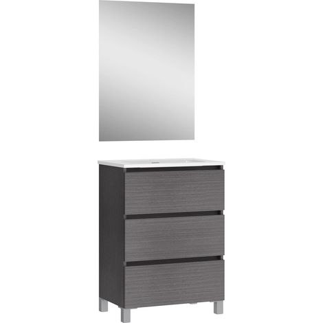 Mélamine 16 mm céramique Meubles de Salle de Bain avec lavabo et Miroir, Cendre, 50 cm (1/5)