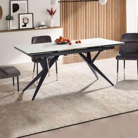 Table extensible 180-260 cm en céramique effet marbre blanc - BLUNSKI