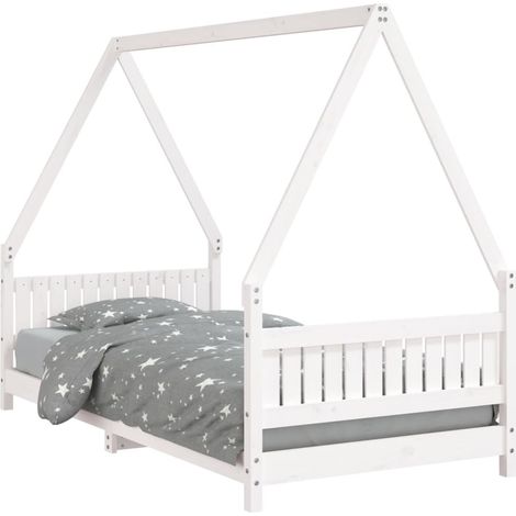 Lit simple Cadre de lit pour enfants blanc 90x190 cm bois de pin massif (1/5)