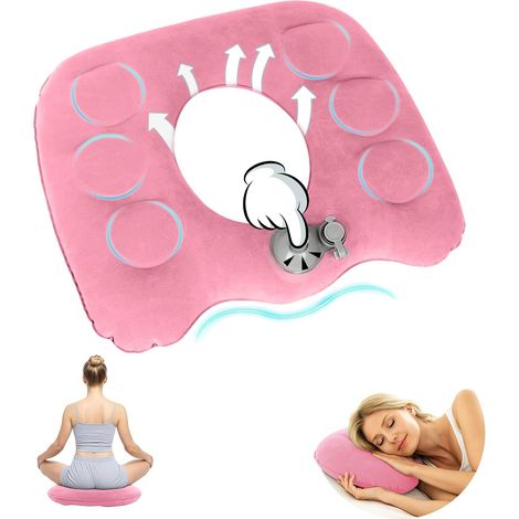 Coussin de Siège Gonflable, Coussin Orthopédique, Coussin Hemorroides, Coussin de Siège Orthopédique, Coussin Gonflable de Coccyx Portable pour Chaises de Bureau, Fauteuils Roulants- Rose (1/5)