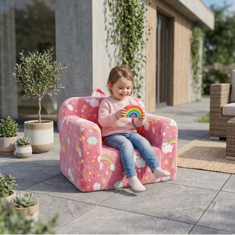 Poltrona per bambini in schiuma rosa con braccioli, maniglia e fodera sfoderabile - MODENUIT (1/5)