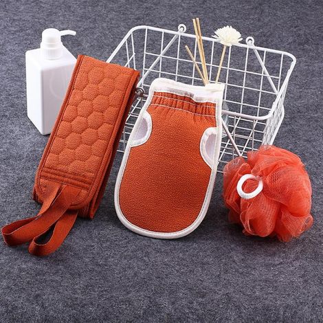 Gant De Bain - Balle De Bain - Bande De Friction - Ensemble De Soins Corporels Pour Exfoliation Et Nettoyage - Fibres Végétales - Unisexe - 3 Pièces (1/5)