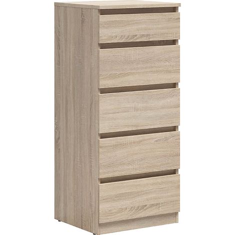Commode Chiffonnier à 5 tiroirs meuble de rangement , coloris chêne Sonoma - Longueur 50 x Profondeur 45 x Hauteur 115 cm