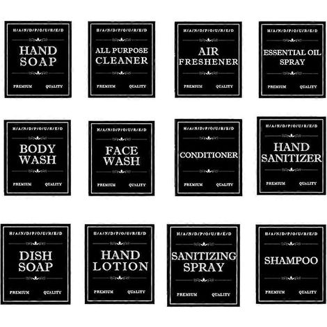 12 feuilles d'étiquettes adhésives autocollantes pour salle de bain, flacons de produits de toilette et soins de la peau-8.00X7.00X0.10CM-Black