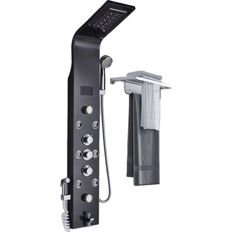 Panneau de douche, fonction pluie et cascade, lumière LED avec affichage de la température, 8009 noir (1/2)