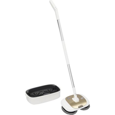 Balai électrique sans fil pour essuyer sans effort Balai serpillère électrique avec fonction de pulvérisation et LED pour essuyer/frotter/polir, léger et rechargeable, doré (1/5)