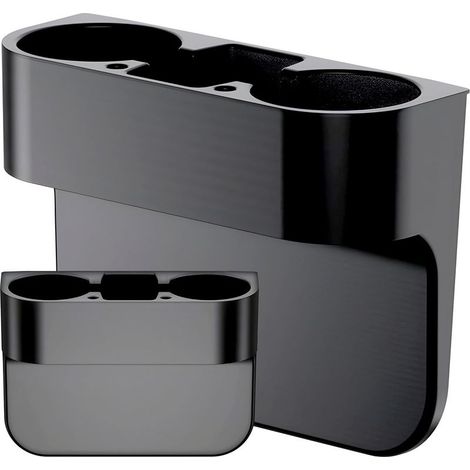 Universeller Getränkehalter, 27,7 x 20,7 x 10 cm, Doppelter Getränkehalter fürs Auto, 3 Fächer und 2 Stiftschlaufen, Multifunktionaler Getränkehalter fürs Auto, Schwarz (1/5)