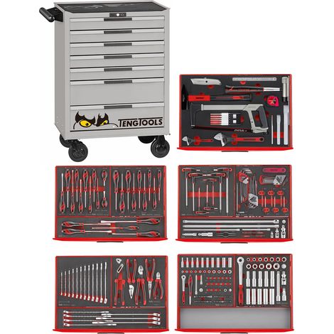 Servante d'atelier complète grise 7 tiroirs set en mousse 240 outils Teng Tools TCEMM240NS (1/5)