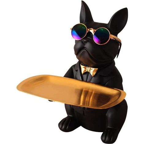 Statuette de bouledogue en résine. Boîte de rangement pratique pour clés, objets ménagers, etc. (1/5)