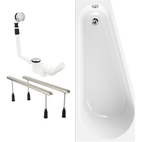 Calmwaters® Raumsparende Eckbadewanne 160x70 cm Essential Small, Made in EU, 3in1 Acryl-Badewanne mit Wannenfüßen & Ablaufgarnitur, platzsparende Badewanne rechte Ausführung, 160 x 70 cm, Weiß