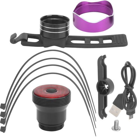Lumière arrière vélo VTT ZTTO, feu stop rechargeable USB, lampe arrière violet-noir (1/5)