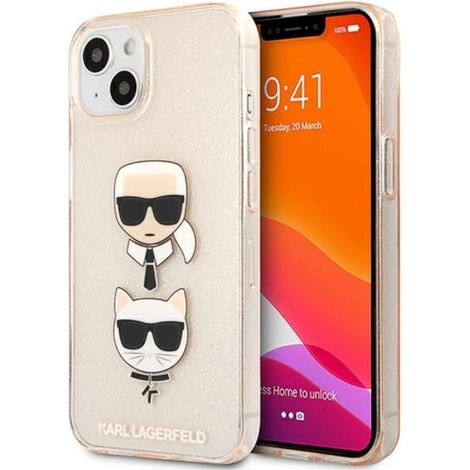 Karl Lagerfeld Glitzerkopf Karl & Choupette - iPhone 13 mini Hülle (Gold) (1/5)