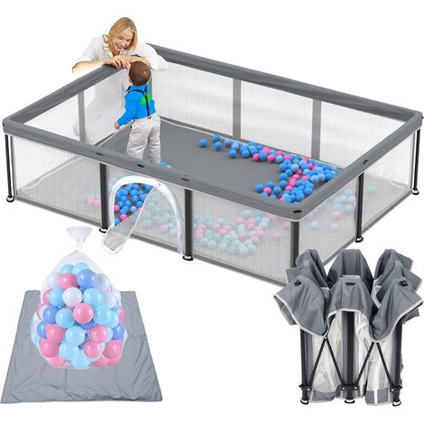 Parc pliable pour bébé avec matelas, intérieur et extérieur, gris, 180 x 127 cm (1/5)