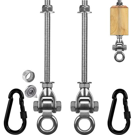 Lot de 2 Crochets M10 pour Balançoire, Supports de Suspension 297mm en Acier Inoxydable avec Roulements, pour Poutres en Bois et Métal, Aire de Jeux, Yoga, Hamac, Intérieur Extérieur, Capacité 680 kg