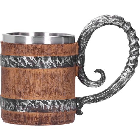 Tasse Viking Personnalisée en Acier Inox, Fût de Chêne Résine Artisanale Vintage