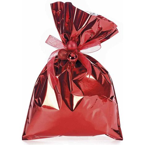 Busta a sacchetto regalo metallizzata rosso lucido. Ideale per confezioni regalo, set da 100 pezzi, cm 20 x 30 H