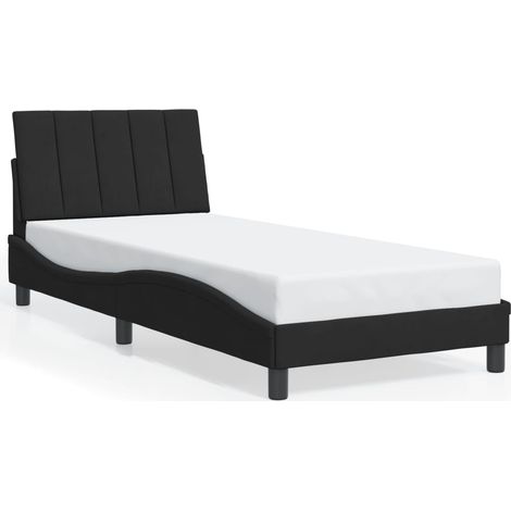 Lit simple,Lit adulte,Cadre de lit sans matelas Hanko noir 90x190 cm velours CFW5114655 (1/5)