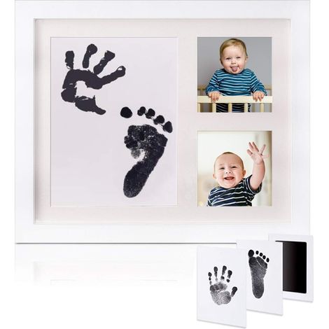 1 Kit Empreintes Bébé, Cadre Souvenir Naissance, Encre Non Toxique, Décoration Bois, Verre Acrylique, Cadeau Liste Naissance (1/5)
