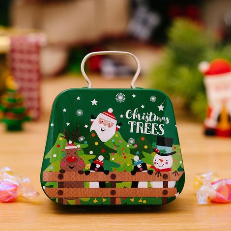 Christmas tote tin box with Santa Claus design, tin gift box for candy and cookies, holiday souvenir.