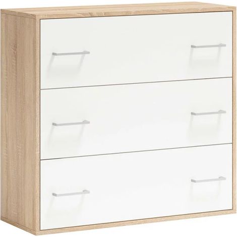 Cómoda 3 cajones Delicias acabado roble cambrian-blanco, 82.9cm(alto) 88cm(ancho) 40cm(largo) (1/2)