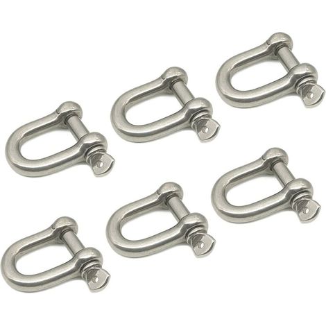 VURAHOME - Lot de 6 cadenas à manille en D - M8 - 0,8 cm - En acier inoxydable 304 - Pour construction robuste, gréement, récupération de véhicule, remorquage, arrimage (1/5)